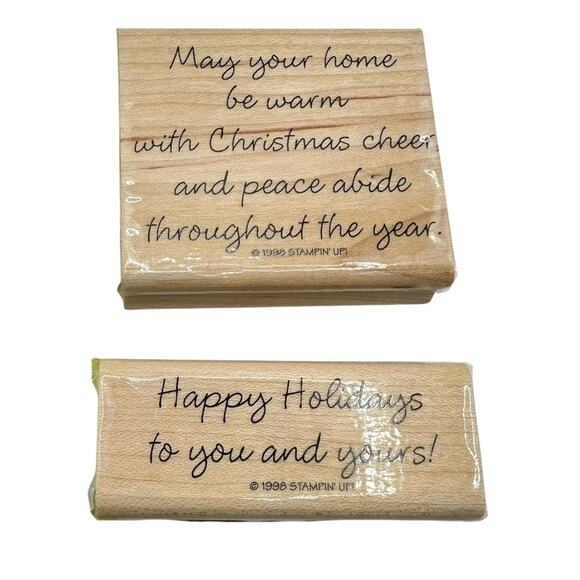 Vintage Christmas Holiday Greeting Card Rubber Stamps Stampin Up Set of 2 Large - Picture 1 of 3